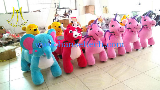 Hansel shopping mall kids coin operated four wheel plush animal bike fournisseur